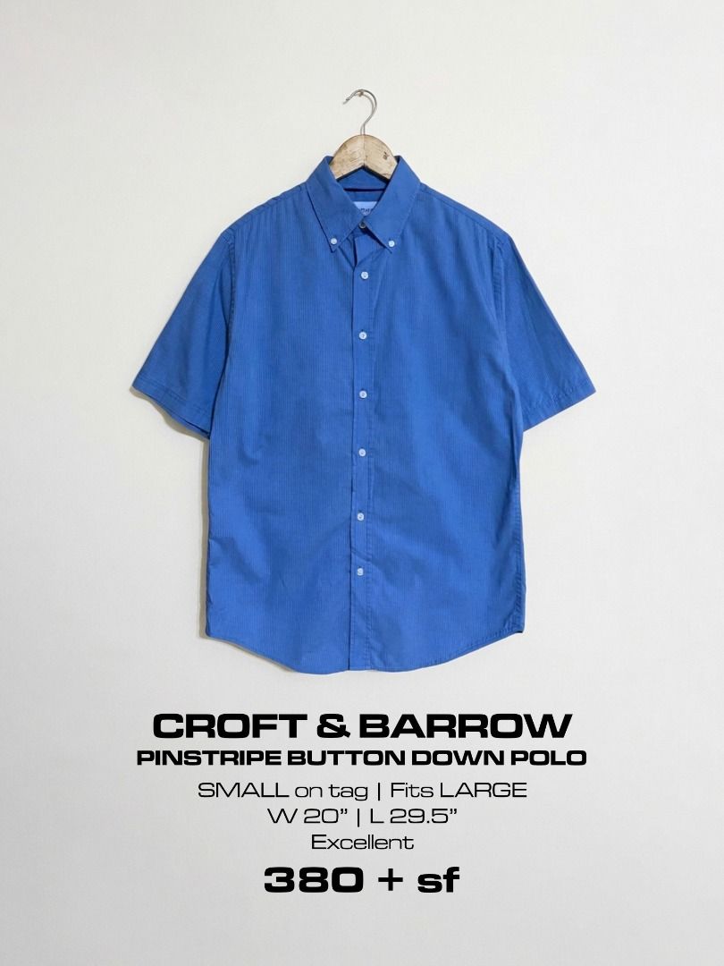 Croft & Barrow Pinstripes Button Down Polo (Category: Tshirts & Polo Shirts ) located in Cadiz. Submitted by thespotcdz (Listing ID 1469540925, Image 1). Description: Small on tag Fits Large Width 20" Length 29.5" Excellent condition.