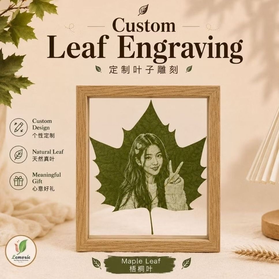 Custom Maple Leaf Engraving Photo with LED Frame/Glass Frame ...