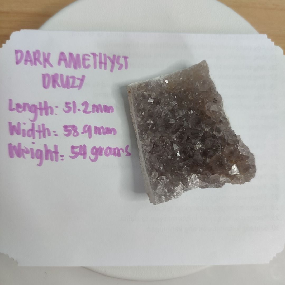 Dark Amethyst Druzy Cluster (Category: Precious Stones) located in Taguig. Submitted by joyofcrystals (Listing ID 1469443054, Image 3). Description: 🌸 Dark Amethyst Druzy Cluster 🌸 Length: 51.2mm Width: 58.9mm Weight: 54grams 🌸 Quick note on shipping & payment: 💳Payments are done via GCash or Bank Transfer prior to shipping ✨ 🚚Shipping fee is covered by the buyer 🚚 ✨Once payment is confirmed, I’ll safely wrap your crystal with love and have
