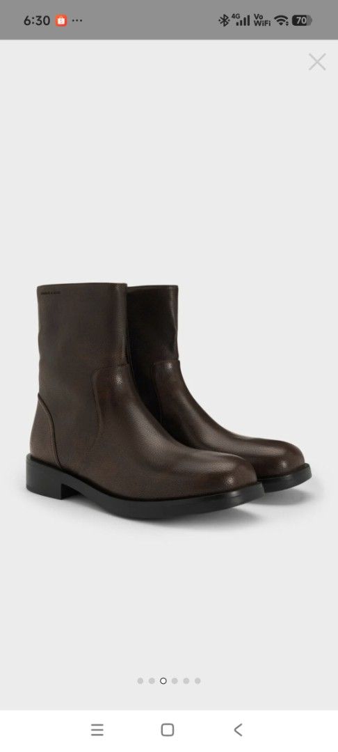 Dark Brown Zip Up Boots (Category: Boots) located in Taguig. Submitted by frugalfresh (Listing ID 1469489840, Image 2). Description: Burnished Side-Zip Ankle Boots - Dark Brown ₱5,399.00 (Our legacy camion boot dupe/ alternative) - Brand: Charles & Keith - Color: Rich dark brown - Material: Burnished PU leather - Design: Modern square toe with low block heel - Closure: Side zipper with branded metal pulls - Style: Clean, minimalist, and versatile