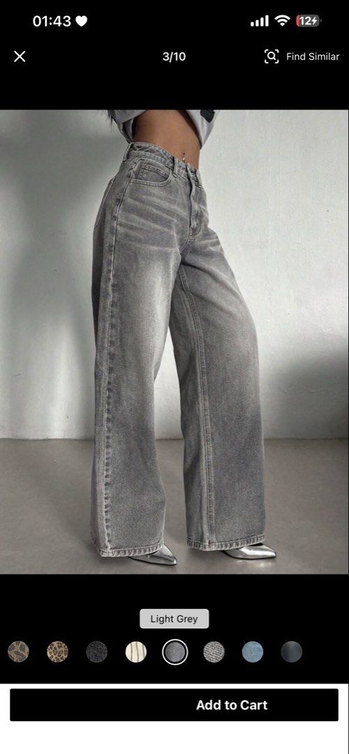 DAZY Wide Leg Baggy Pants (Category: Jeans) located in Malabon City. Submitted by findsbysnh (Listing ID 1469556147, Image 2). Description: - Brand: DAZY (Shein) - Style: Wide Leg Baggy Pants - Color: Light grey - Size: L - Condition: Brand new - Measurements: Please check image (last slide) RFS: Wrong Size.