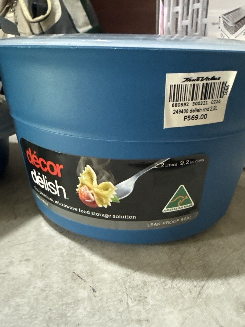 Décor Delish Microwave Food Storage Solution Round Containers (Category: Food Organization & Storage) located in Manila. Submitted by babybulilit (Listing ID 1469403108, Image 2). Description: PRICE PER ITEM 369-1.1 L 469-2.2L - Brand new Décor Delish food storage container set with original store price tags still attached - Includes three 1.1 litre bowls and one larger 2.2 litre bowl in a stylish blue color - Made in Australia and 100% BPA-free 