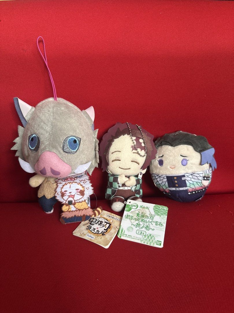 Demon Slayer Plush Toy Bundle (Category: Plushies & Soft Toys) located in Cainta. Submitted by shopbyyna (Listing ID 1469435201, Image 1). Description: - Set of 3 authentic Demon Slayer plushies - Includes Inosuke with Rascal, Tanjiro, and Shinobu bean plush - Original tags still attached to Tanjiro and Inosuke - Super soft, high-quality material - Directly sourced from Japan crane games - Perfect for collection and display.