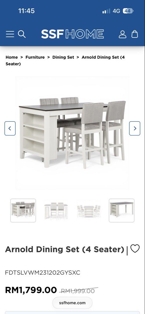 dining table ssf (Category: Other Home Furniture) located in Seremban. Submitted by 87aimi (Listing ID 1469475552, Image 1). Description: UNTUK DIJUAL: MEJA MAKAN SSF + 4 KERUSI Nak let go meja makan SSF lengkap dengan 4 kerusi. Baru setahun digunakan dan masih elok. ❤️ Jual sebab nak tukar kepada meja makan rendah. ✅ Jenama SSF ✅ Set meja makan + 4 kerusi ✅ Baru setahun guna ✅ Keadaan masih baik.