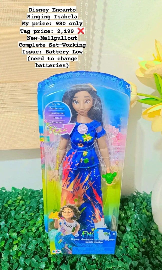 Disney Encanto Singing Isabela Madrigal (Category: Interactive Toys) located in Quezon City. Submitted by mhoniqvela04 (Listing ID 1469543812, Image 1). Description: Orig New-Mallpullout Complete set Working Well-With sounds Batteries not included Actual pic posted pm for vid.
