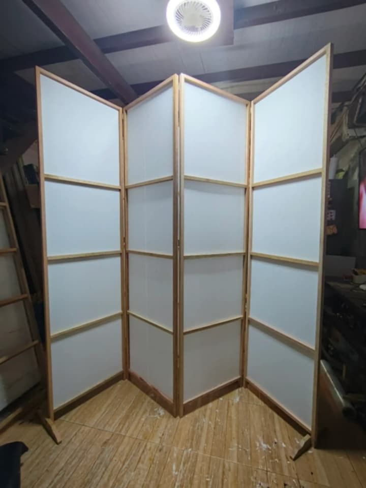 DIVIDER WALL FOLDABLE (Category: Other Home Furniture) located in Taytay. Submitted by jhuvy_ (Listing ID 1469425468, Image 3). Description: Transform your space with this elegant Japanese inspired divider partition!✨ Perfect for adding privacy, creating separate areas, or enhancing your home with a minimalist and modern aesthetic. Its foldable design makes it easy to move, store, and position anywhere you need. 🪵 Material: Wooden Native / Fabri