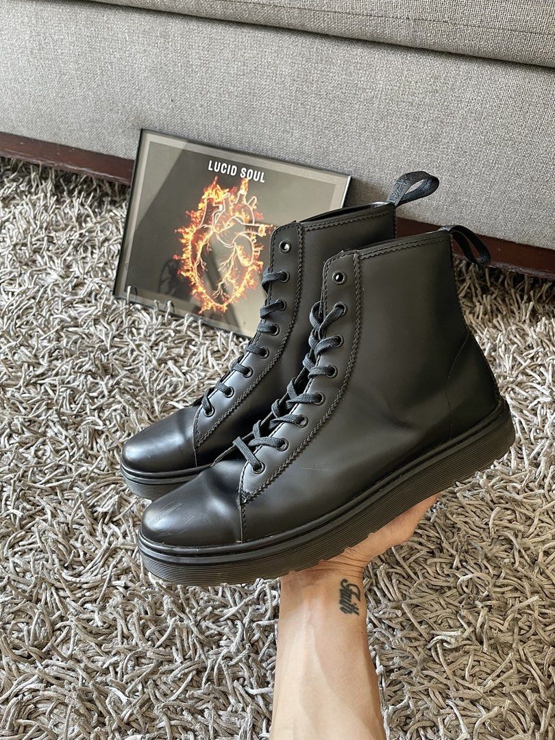 Doc Martens Japan Release Lace-up Boots (Category: Boots) located in Makati City. Submitted by robma_ (Listing ID 1469446874, Image 3). Description: - Matte black leather - Style: Lace-up boots with chunky soles, round toe, matching black laces, and rear pull loops - Excellent Condition: very little wear - Versatility: Great everyday footwear that goes with everything.