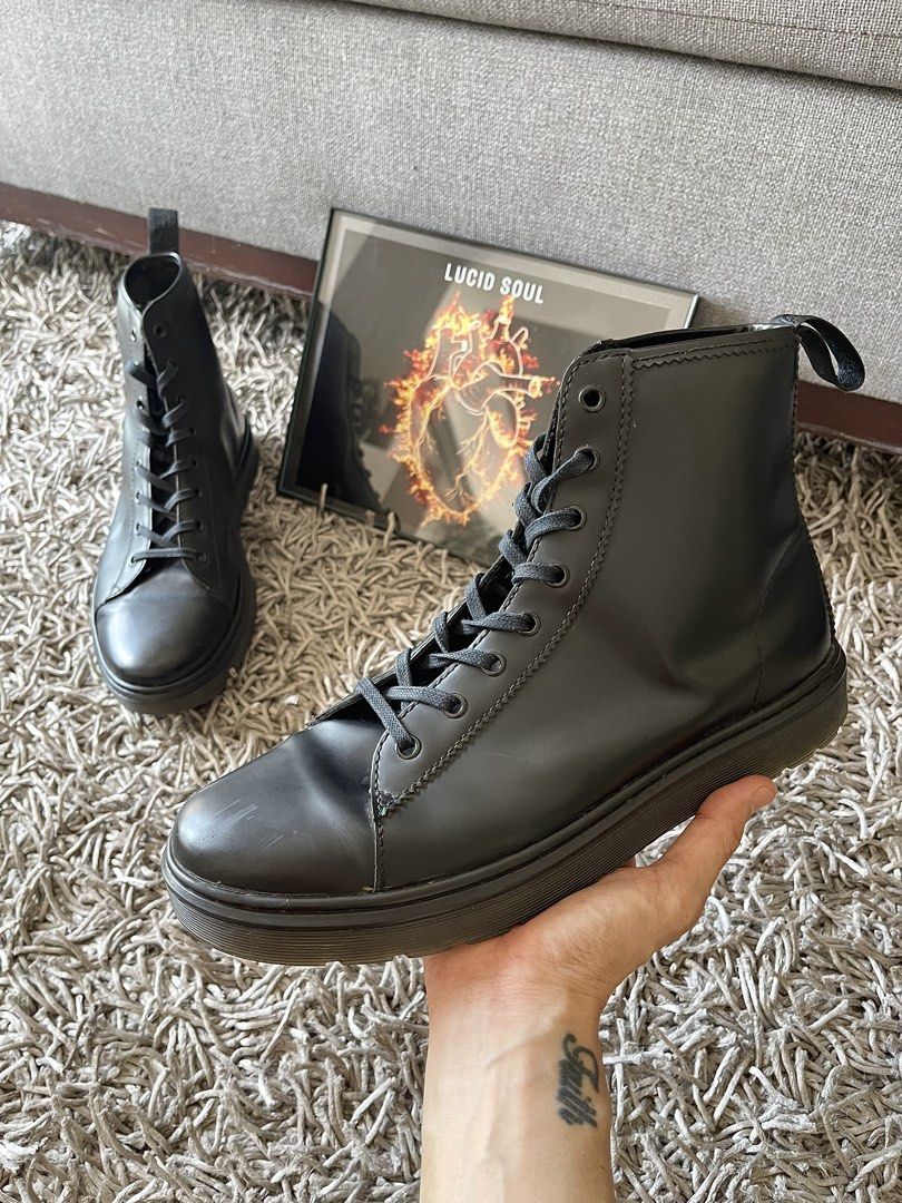 Doc Martens Japan Release Lace-up Boots (Category: Boots) located in Makati City. Submitted by robma_ (Listing ID 1469446874, Image 1). Description: - Matte black leather - Style: Lace-up boots with chunky soles, round toe, matching black laces, and rear pull loops - Excellent Condition: very little wear - Versatility: Great everyday footwear that goes with everything.