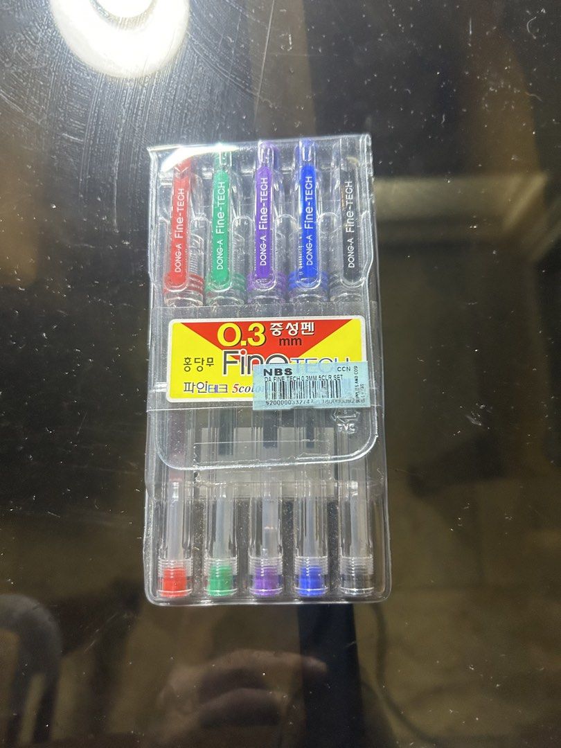 Dong-A Fine-Tech 0.3mm 5-Color Pen Set (Category: Stationery & School Supplies) located in Manila. Submitted by blueshark27 (Listing ID 1469542723, Image 1). Description: - Brand new Dong-A Fine-Tech 0.3mm gel pen set - Includes 5 vibrant colors: red, green, purple, blue, and black - Fine 0.3mm tip for ultra-precise writing and neat note-taking - Comes with a handy clear plastic storage case - Unused with original store price tag still attached.
