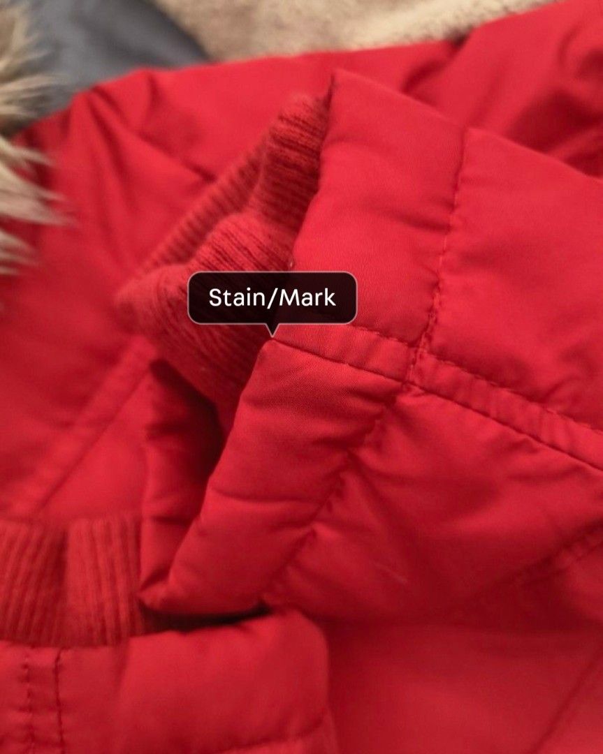 Down winter jacket (Category: Coats, Jackets and Outerwear) located in Singapore. Submitted by gtmama84 (Listing ID 1469427014, Image 7). Description: Can fit M size ladies as well. Hood is detachable. Jacket is filled with down and feather. Keeps you nice and warm. Collection at 670604. Please note some stains on hood and sleeve opening. One of the elastic bands is broken but I've knotted it. Refer to last 3 photos..