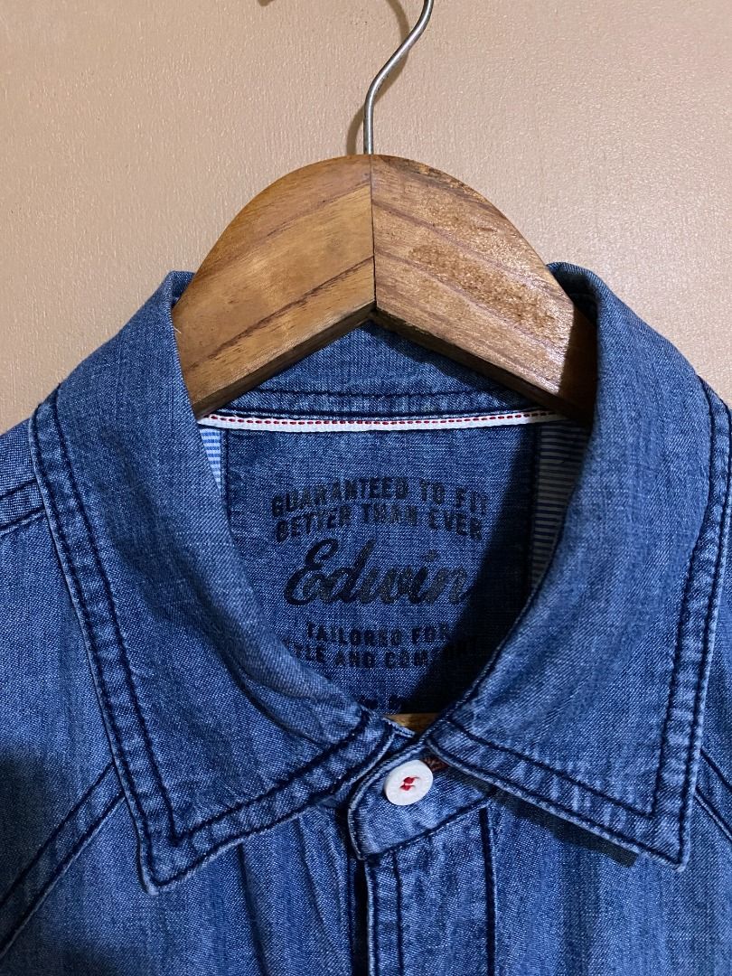 Edwin Japan Denim Button Up Polo (Category: Tshirts & Polo Shirts ) located in Cadiz. Submitted by thespotcdz (Listing ID 1469541418, Image 2). Description: Medium on tag Width 19.5" Length 28" Excellent condition.