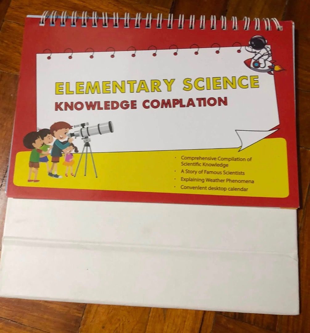 Elementary Science Knowledge Compilation, educational visual desktop flipbook (Category: Children's Books) located in San Juan City. Submitted by ttanmien (Listing ID 1469568573, Image 2). Description: ⚜️✨⚜️✨⚜️✨⚜️✨⚜️✨⚜️ 💁🏻‍♀️SELLING PRICE: ₱200 Original Price: Around ₱450~₱500 💁🏻‍♀️Book Genre: NonFiction, Children's Non fiction, Science, Reference 💁🏻‍♀️Book insight: Core Features •Format: Freestanding desktop calendar with a spiral binder a