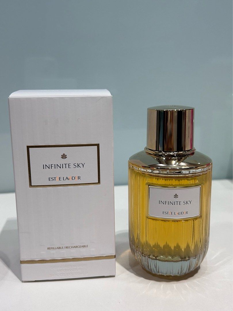 Estee Lauder - Infinite Sky 100ml (Category: Fragrance & Deodorants) located in Makati City. Submitted by hettaisobel (Listing ID 1469528276, Image 1). Description: (Authentic) SRP: 12k Location: Bacoor | Makati SF shoulder by buyer.