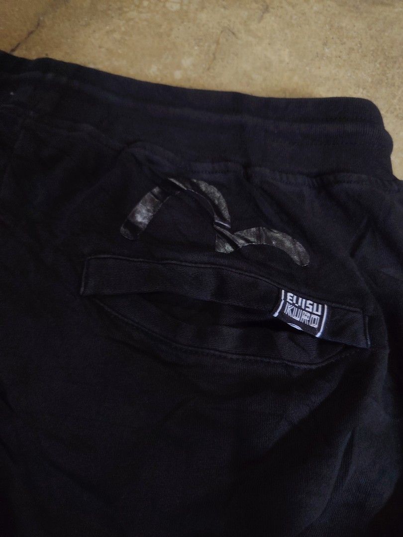 Evisukuro Black Jogger Pants with Text Print (Category: Joggers) located in San Jose del Monte. Submitted by klowiboy (Listing ID 1469395924, Image 3). Description: Evisu Kuro Jogger Good Condition✅️ Size: XL on tag Dimes: W15-17 L38 Inches 399 ONLY.