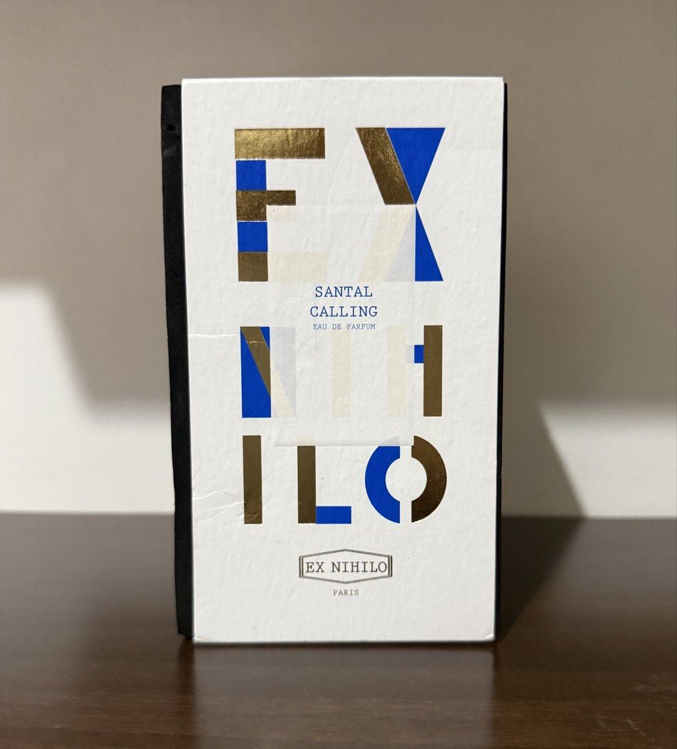 Ex Nihilo Santal Calling Eau de Parfum 100ml (Category: Fragrance & Deodorants) located in Manila. Submitted by pyt_007 (Listing ID 1469487426, Image 2). Description: - Brand: Ex Nihilo - Fragrance: Santal Calling Eau de Parfum - Size: 100ml (FSM only) - Scent Profile: Warm sandalwood with delicate floral and musky notes - Packaging: Includes original outer box and intricate gold/blue presentation case; What you see is what you get - Guaranteed O