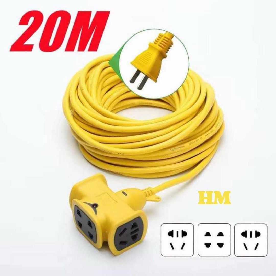 Extension cord (Category: Electrical, Adaptors & Sockets) located in Manila. Submitted by yzlshop (Listing ID 1469447918, Image 2). Description: Yellow extension cord 10m-330 20m-450 30m-550.