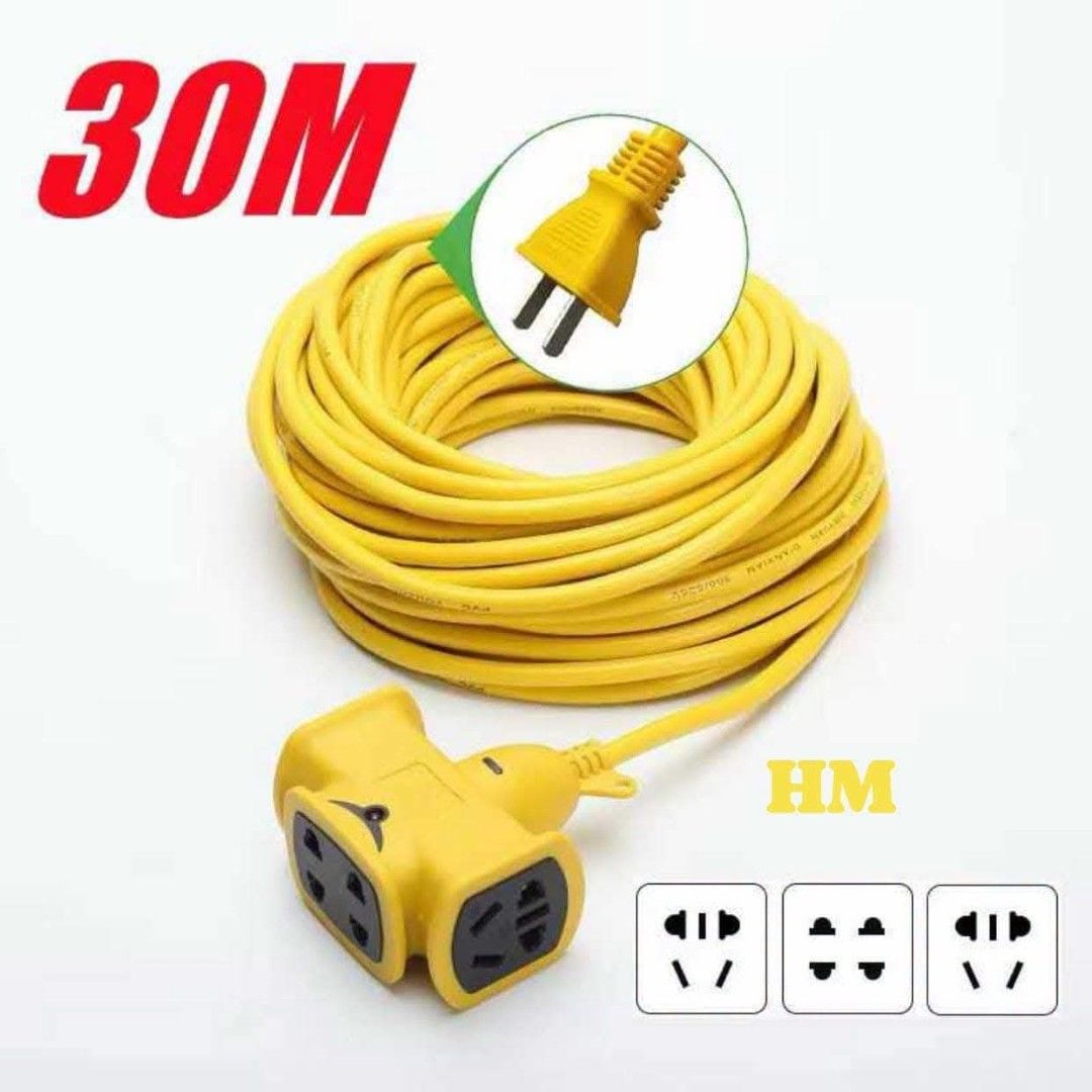 Extension cord (Category: Electrical, Adaptors & Sockets) located in Manila. Submitted by yzlshop (Listing ID 1469447918, Image 3). Description: Yellow extension cord 10m-330 20m-450 30m-550.