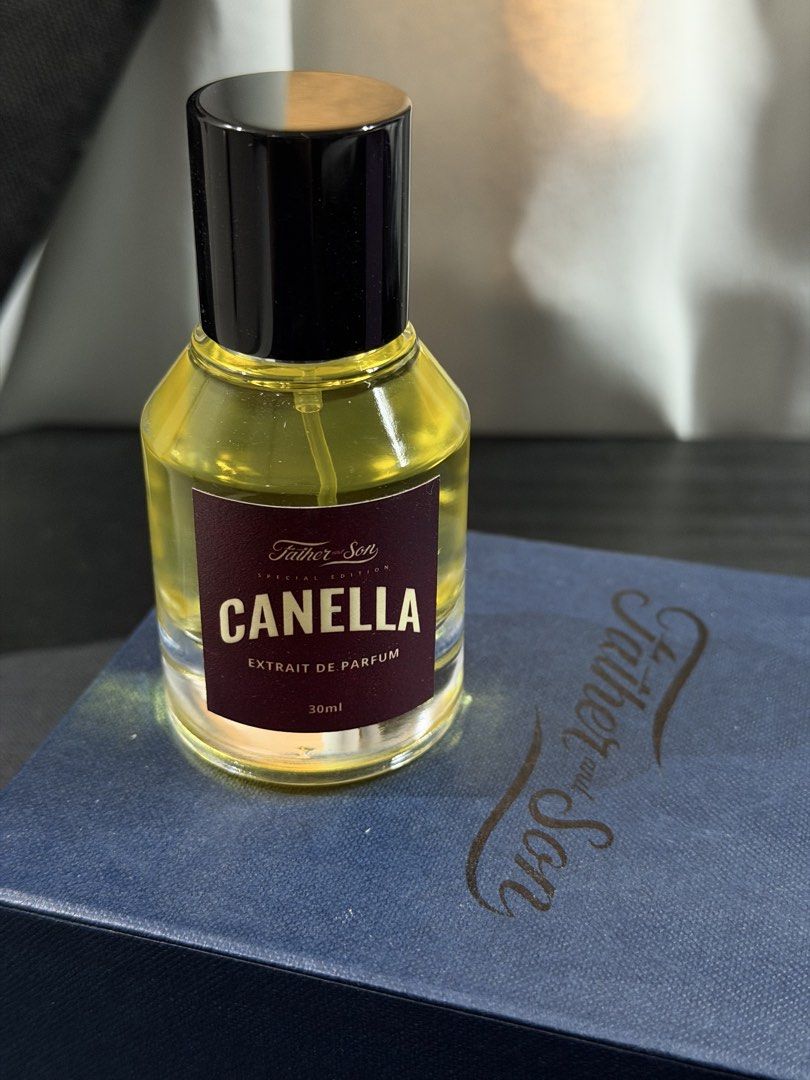 Father and Son Canella Extrait de Parfum 30ml (Category: Fragrance & Deodorants) located in Dagupan City. Submitted by harmony.sy (Listing ID 1469430747, Image 3). Description: - Brand: Father and Son - Fragrance: Canella Extrait de Parfum - Volume: 30ml (Full bottle) - Condition: Brand new, unused, and in pristine condition - Design: Rich amber liquid, clear glass bottle, maroon label with cream lettering, black cap and atomizer - Packaging: Inc