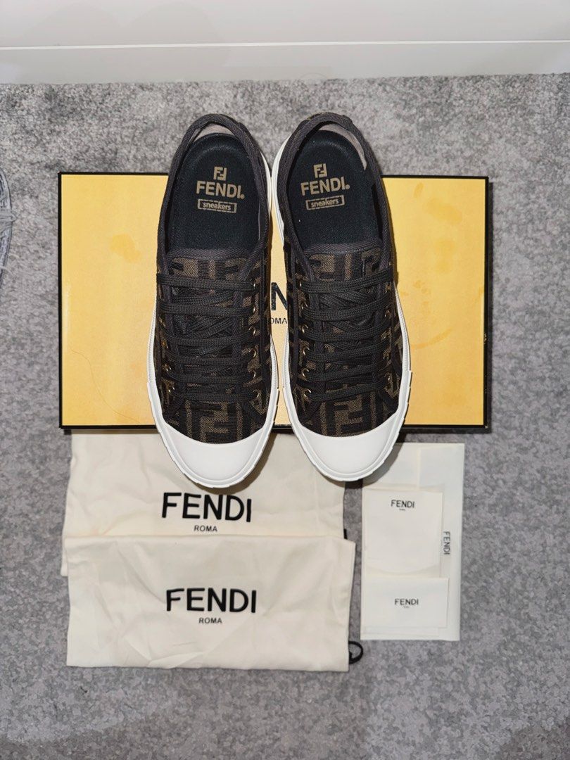 Decluttering: Fendi Monogram Canvass Sneakers (Category: Sneakers) located in Pasay City. Submitted by vidal.anya888 (Listing ID 1469561684, Image 2). Description: Authentic Fendi shoes bought from Fendi Solaire Price on receipt: 47,000 Used once Inclusions: ✅Box ✅Dustbag (2) ✅Receipt ✅Extra Shoe Lace ✅Care Card Open for nego.