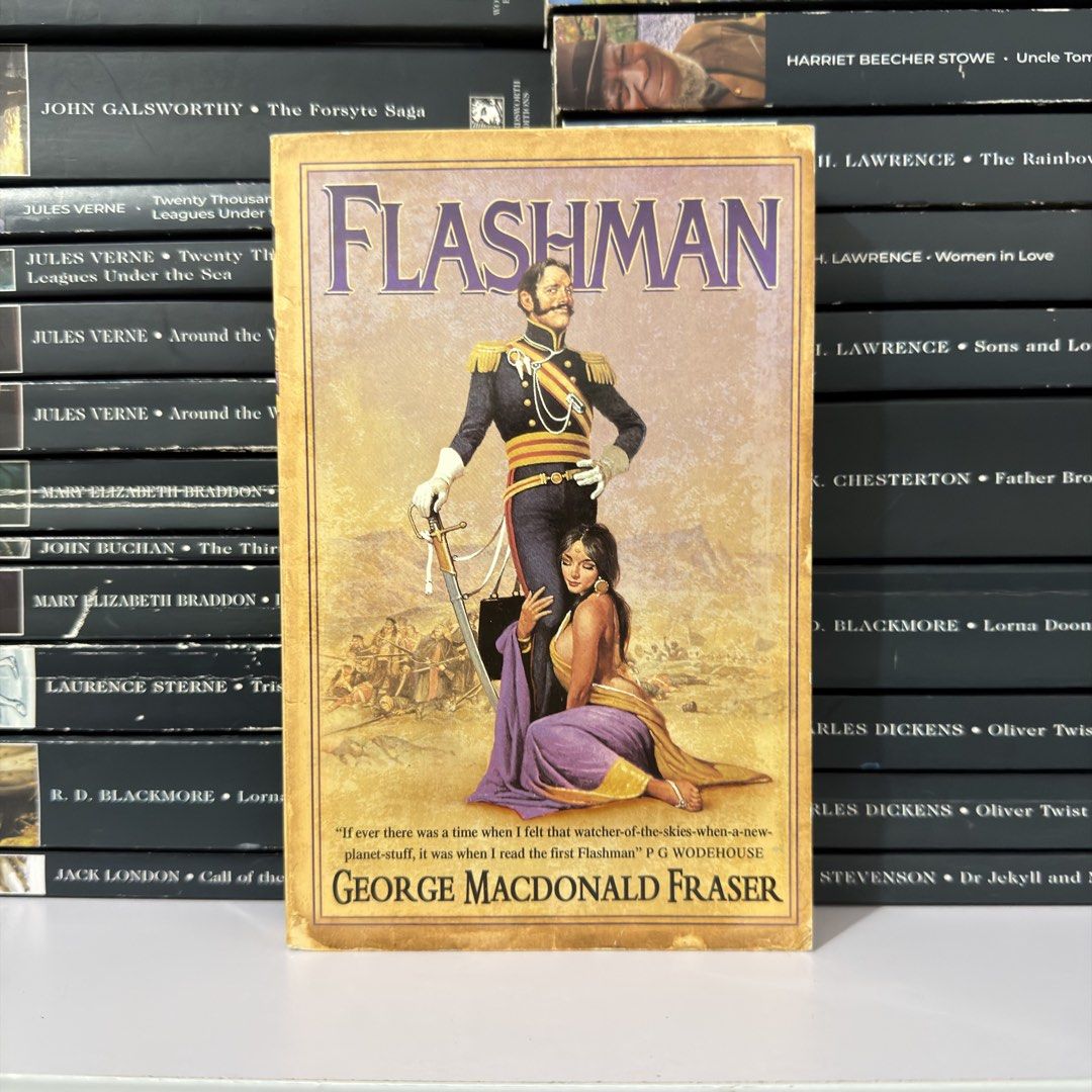 Flashman by George MacDonald Fraser Paperback Novel (Category: Storybooks) located in Lingayen. Submitted by readwjane (Listing ID 1469466440, Image 1). Description: - Title: Flashman by George MacDonald Fraser - Format: Classic historical fiction paperbound book - Cover: Vintage art featuring a military officer and kneeling woman - Condition: Clean pages, read once, stored on a bookshelf; minor crease marks on the spine - Ideal for: Collectors a
