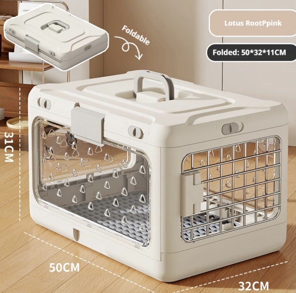 Foldable / Collapsible Pet Travel Carrier (Category: Homes & Other Pet Accessories) located in San Juan City. Submitted by channiesara3 (Listing ID 1469490728, Image 1). Description: Brand new! Placed my heavy cat (5.3kg) inside for pictures only. Product Material: PP + Iron Mesh Suitable for: Cats and Dogs Weight of Carrier: 2.4kg Dimensions: Unfolded size: 50cm*32cm*31cm Folded size: 50cm*32cm*11cm. Loc: San Juan City.