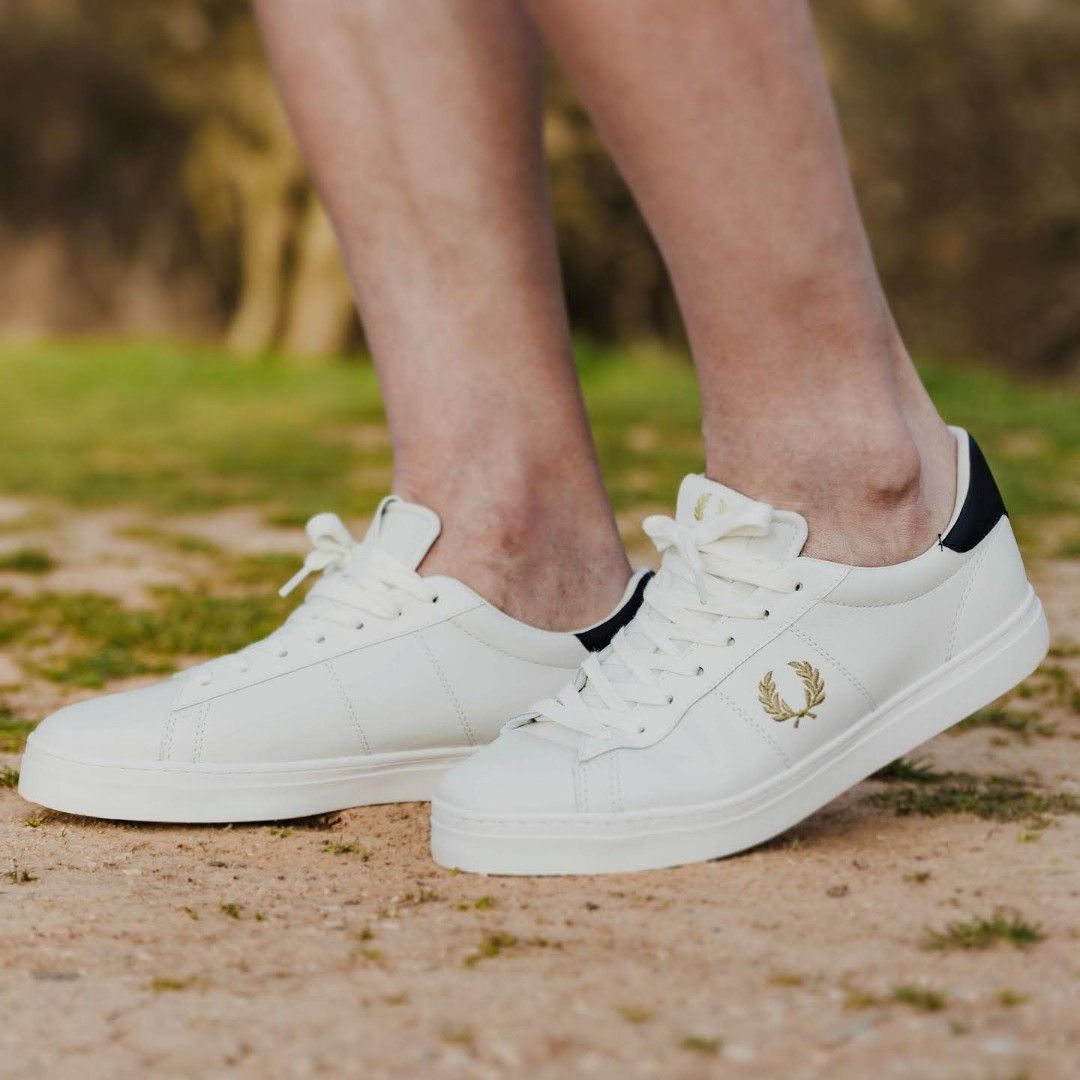 Fred Perry white gold blue sneakers (Category: Casual Shoes) located in Bislig. Submitted by jeloy_13 (Listing ID 1469526651, Image 1). Description: Size 40 Pasok 7-7.5 Excellent condition minimal sign of usage.