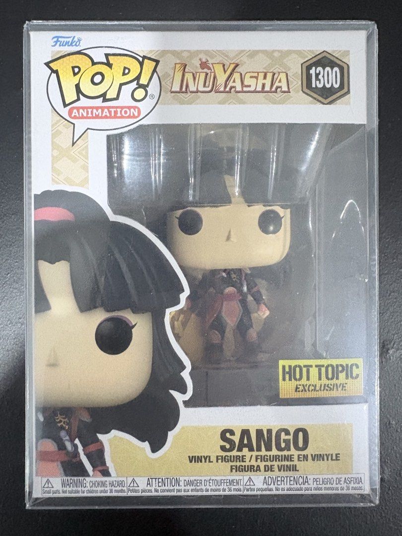 Funko Pop Animation InuYasha Sango 1300 (Category: Figurines & Statues) located in Manila. Submitted by popnloaded (Listing ID 1469489536, Image 1). Description: - Item: Funko Pop Animation #1300 Sango (Inuyasha) - Edition: Hot Topic Exclusive - Condition: Mint, stored carefully on shelf - Packaging: Original box included with clear protective sleeve - Corners: Sharp and intact PM for more photo. Payment First Mode of Payment: Gcash, Cash for mee