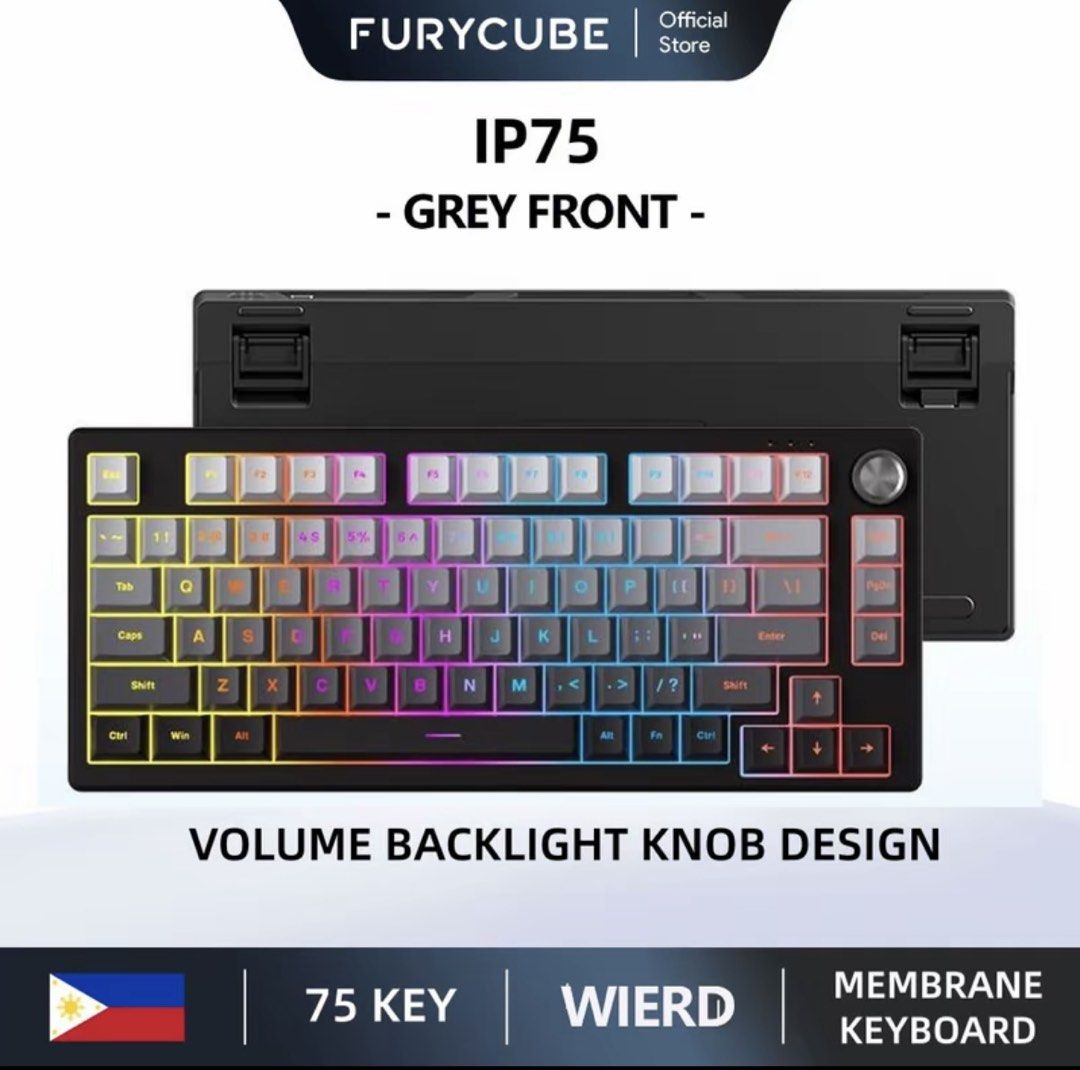 FURYCUBE IP75(Gray Front )-Wired Keyboard (Category: Computer Keyboard) located in Quezon City. Submitted by withlovela (Listing ID 1469522487, Image 3). Description: rfs: ‘di na nagamit mop (gcash/cash) mod: meet up/lalamove loc: dasma cavite FURYCUBE IP75 Membrane Keyboard 75% With Media Knob RGB Lighting 80 Keys Gaming Keyboard PBT Durable Double-Shot Keycaps Work/Office/ Gaming Silent Keyboard With Stand Adjustment.