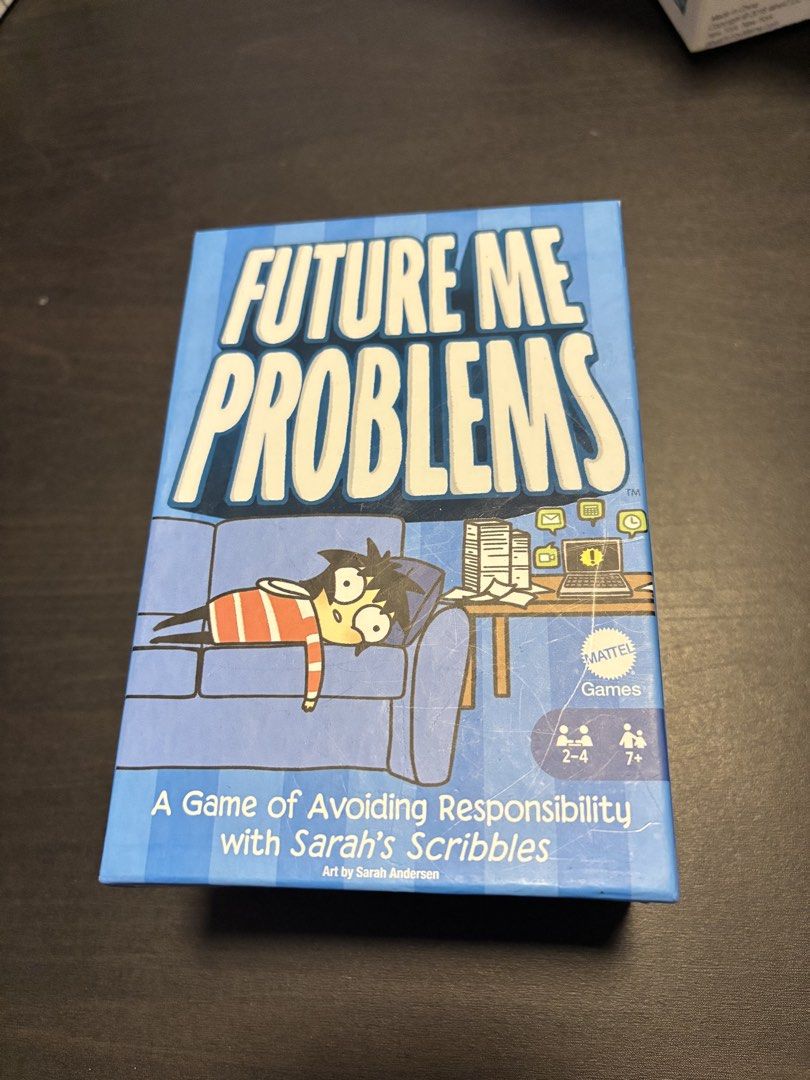 Future Me Problems Card Game (Category: Board Games & Puzzles) located in Manila. Submitted by mganovelo64040 (Listing ID 1469478707, Image 1). Description: Sarah's Scribbles Party Card Game Objective: Avoid responsibilities and collect fun distractions Condition: Box opened only to check contents, cards still wrapped and brand new.