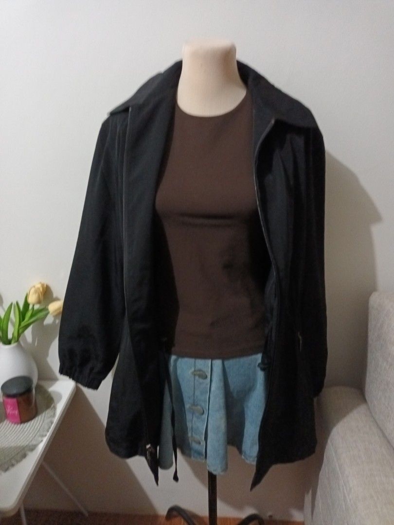 Gallery Black Jacket Size S (Category: Coats, Jackets and Outerwear) located in Quezon. Submitted by ja8720 (Listing ID 1469491899, Image 2). Description: - Brand: Gallery - Size: S - Made in: Vietnam - Color: Classic solid black - Features: Full zip front with collar, elasticized cuffs, and adjustable waist drawstrings - Pockets: Two side pockets - Condition: Clean overall, versatile and goes with almost anything.