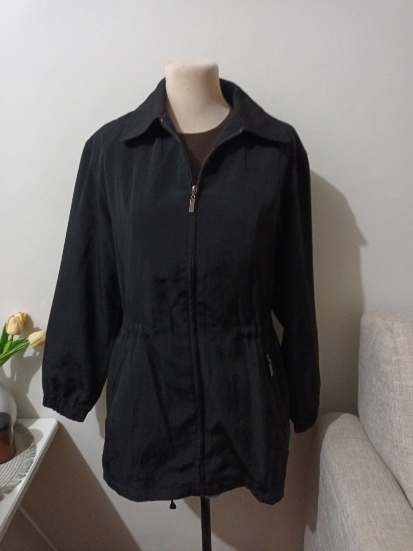 Gallery Black Jacket Size S (Category: Coats, Jackets and Outerwear) located in Quezon. Submitted by ja8720 (Listing ID 1469491899, Image 1). Description: - Brand: Gallery - Size: S - Made in: Vietnam - Color: Classic solid black - Features: Full zip front with collar, elasticized cuffs, and adjustable waist drawstrings - Pockets: Two side pockets - Condition: Clean overall, versatile and goes with almost anything.