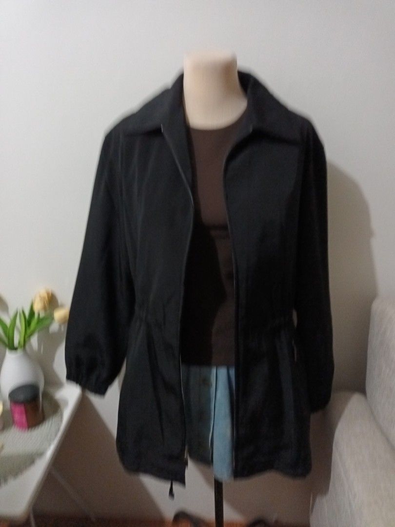 Gallery Black Jacket Size S (Category: Coats, Jackets and Outerwear) located in Quezon. Submitted by ja8720 (Listing ID 1469491899, Image 3). Description: - Brand: Gallery - Size: S - Made in: Vietnam - Color: Classic solid black - Features: Full zip front with collar, elasticized cuffs, and adjustable waist drawstrings - Pockets: Two side pockets - Condition: Clean overall, versatile and goes with almost anything.