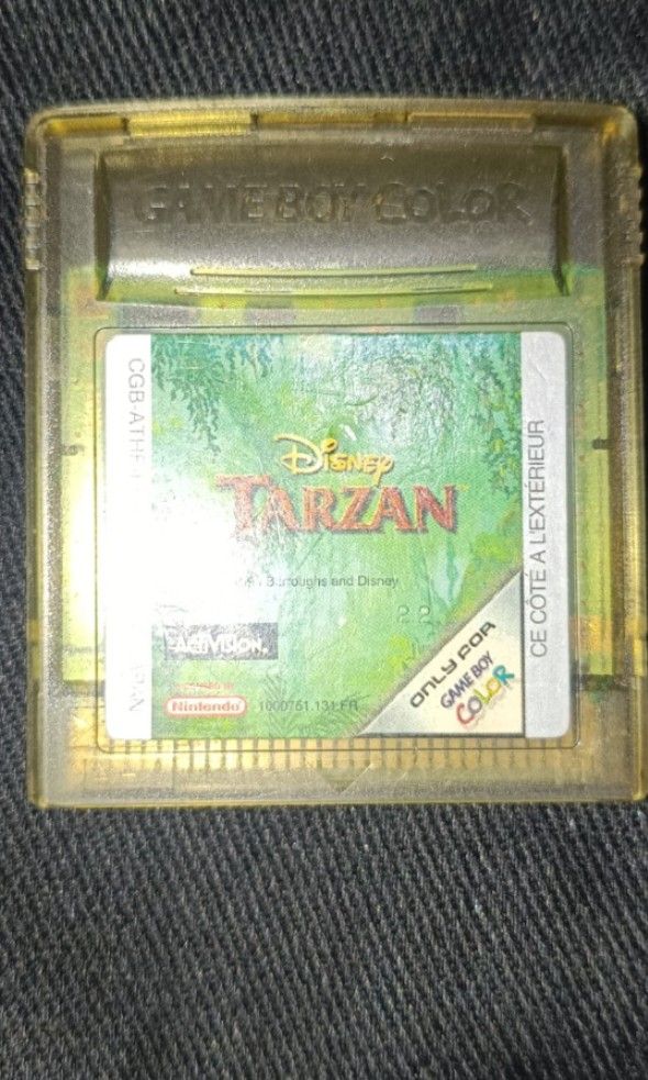 Gameboy Color Game -Disney's Tarzan (Category: Nintendo) located in Caloocan City. Submitted by silentcloud.325f31 (Listing ID 1469564849, Image 1). Description: Disney 's Tarzan Authentic and Working Good label and pins.