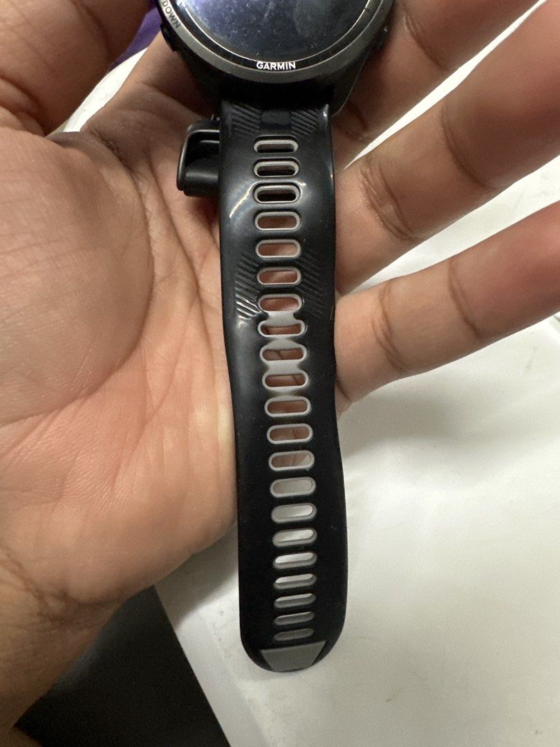Garmin Forerunner 965 (Category: Wearables & Smart Watches) located in Guagua. Submitted by mholzserrano (Listing ID 1469511121, Image 2). Description: - Brand: Garmin - Model: Forerunner 965 - Display: Vibrant AMOLED touchscreen - Condition: Excellent pre-loved condition, fully functional - Ideal for: Running, cycling, and advanced health tracking - Meetup location: SM Pampanga Transportation Terminal Note: The watch band shows signs of wear but