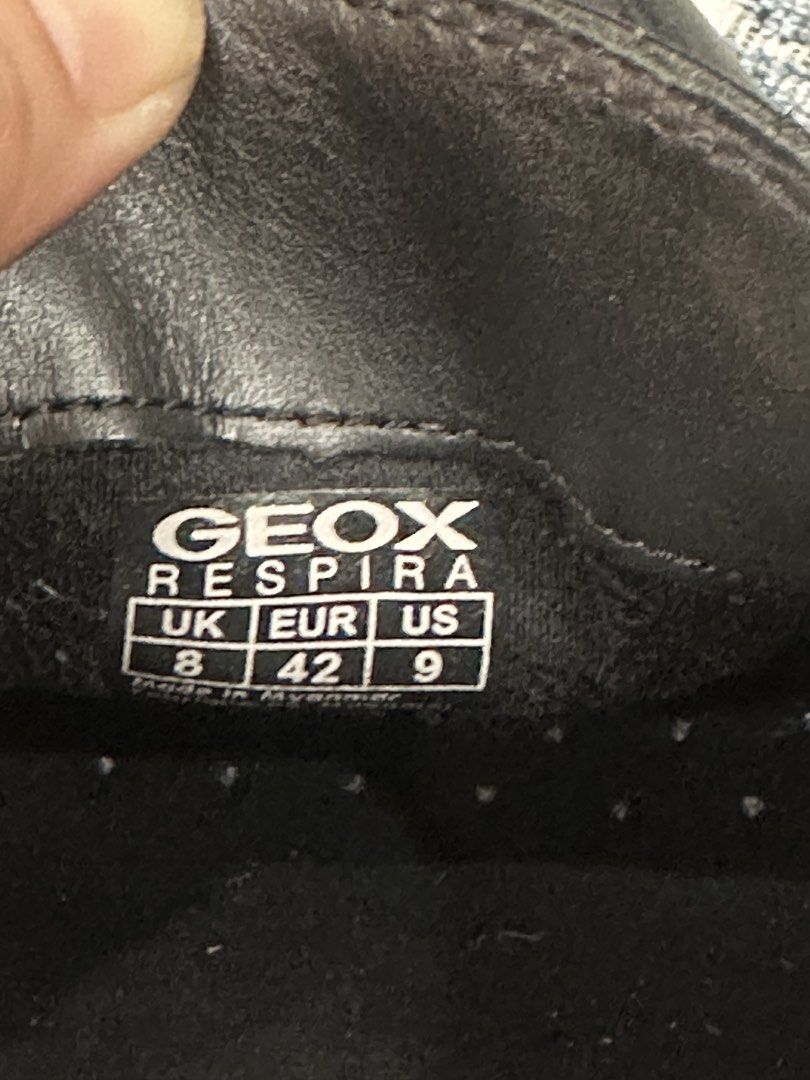 Geox black shoe (Category: Casual Shoes) located in Quezon City. Submitted by nhamaq (Listing ID 1469570384, Image 2). Description: FOR SALE: GEOX RESPIRA MEN’S LEATHER LOAFERS ✨ Product Details: * Brand: GEOX * Collection: GEOX Respira * Style: Men’s Leather Slip-On Loafers * Color: Classic Black * Size: US 9 / UK 8 / EU 42 * Fit: Wide Fit (as indicated on the insole) * Material: Leather Upper * Made in: Vietnam * Condition: Preloved – Good Used