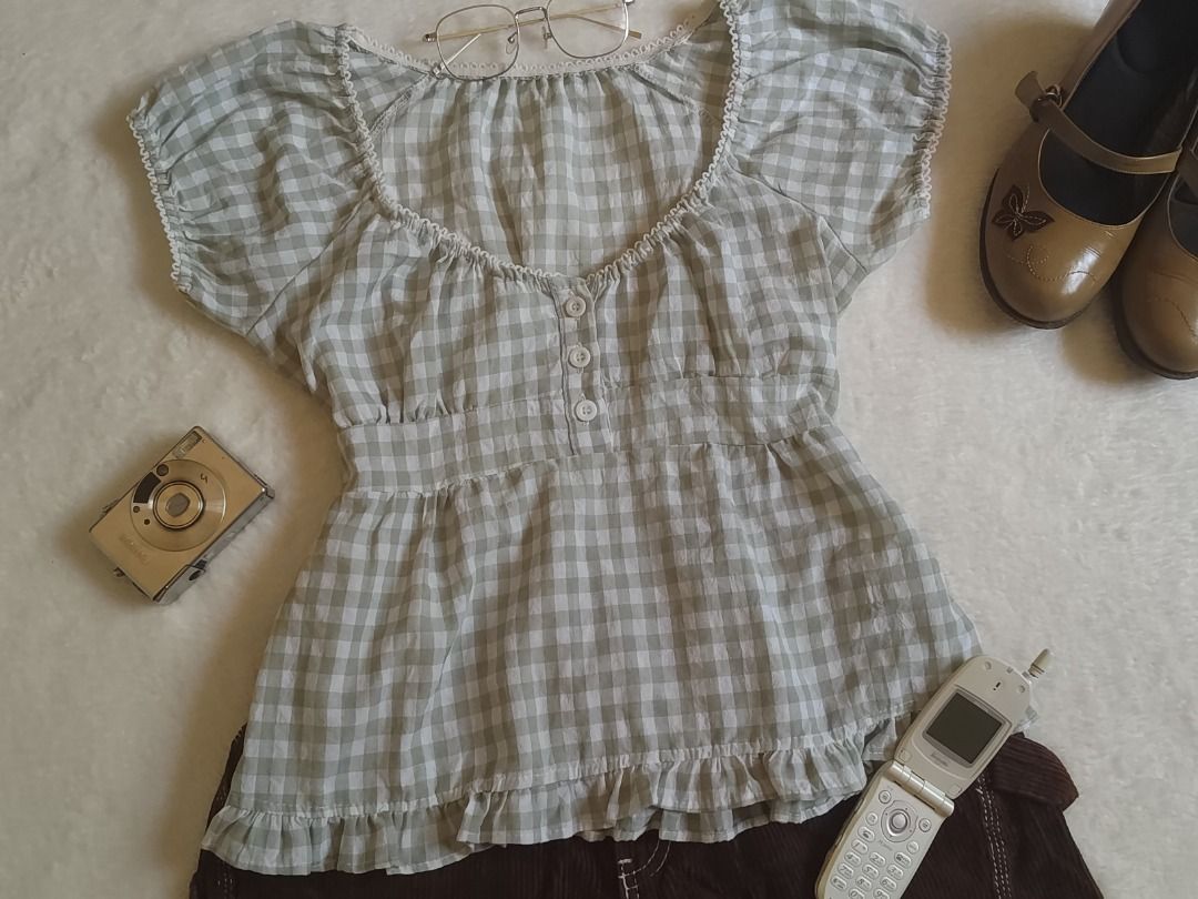 Gingham Coquette cute babydoll top (Category: Blouses) located in Andop. Submitted by clovercollectionss (Listing ID 1469509258, Image 2). Description: ˖ ݁♬⋆.˚𝄞 Gingham babydoll top S-M No flaw ⊱ ─── ⋆⋅ 🍎 ⋅⋆ ─── ⊰ 𖦹🐞Mine: 290 𖦹🐞Steal: 10+ 𖦹🐞 Lock: 450 ────୨ৎ──── .☘︎ ݁˖ Please manage your expectations as all items are thrifted .☘︎ ݁˖ Color may change due to lighting .☘︎ ݁˖ 150 cancellation fee EOB: Thursday 10 pm (10:01 not included).