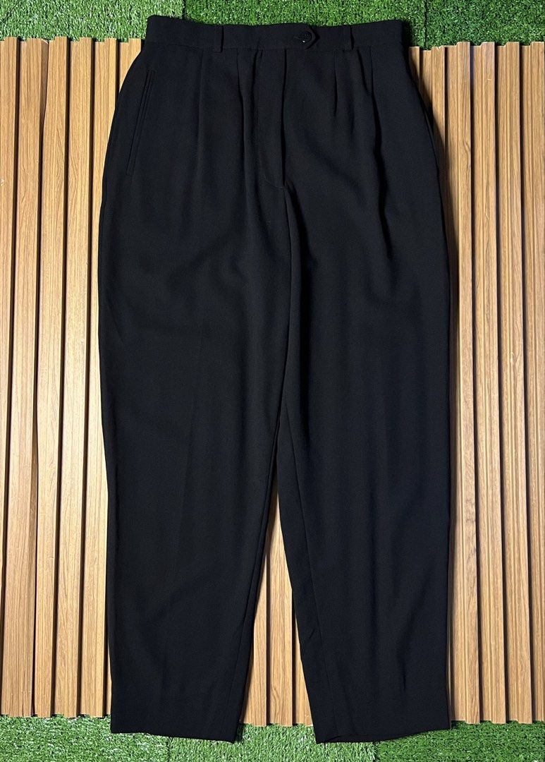 GIORGIO ARMANI - DOUBLE PLEATED WOOL BLEND TROUSER (Category: Trousers) located in Bacolod City. Submitted by timelessbyjosh (Listing ID 1469464920, Image 2). Description: BEST FOR CASUAL & FORMAL OUTFITS SIZE : 40 ACTUAL COLOR : BLACK COLOR RATE : 10 OUT OF 10 CONDITION : NEAR NEW MATERIAL : 100 % WOOL MADE IN : ITALY FLAWS : NONE DIMENSIONS WAIST - 30 LENGTH - 39 THIGH - 13 LEG OPENING - 7. 5 MEASUREMENT TAKEN WHILE LAYING FLAT. PLEASE COMPARE 
