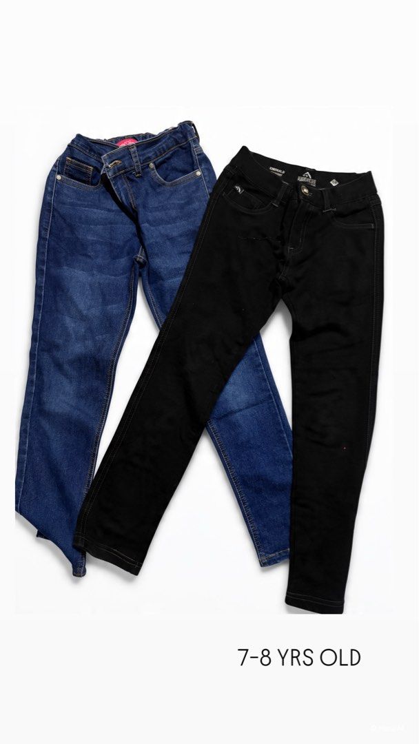 Girls Jeans Bundle Size 7-8 Years Old (Category: Babies & Kids Fashion) located in Las Pinas. Submitted by yourboki.2026 (Listing ID 1469410776, Image 1). Description: - Bundle of 2 pairs of kids jeans (Dark Blue Wash & Classic Black) - Size: Fits 7 to 8 years old - Material: Standard durable denim - Features: Front and back pockets, belt loops, and button closures - Style: Great everyday staples that are easy to mix and match with any top.