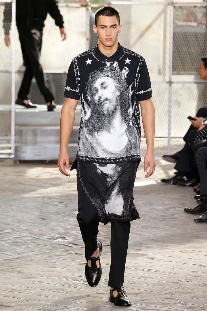 Givenchy - S/S 16 - Jesus Barbed Wire-Print Polo (Category: Tshirts & Polo Shirts ) located in Manila. Submitted by graymatter_ (Listing ID 1469453540, Image 1). Description: Givenchy - S/S 16 - Jesus Barbed Wire-Print Polo Tagged Size: XXS Fit: Columbian Condition: 8/10 Flaws: Discoloration Spots, Overall Minor Fading Material: 100% Cotton Made in: Portugal Dimensions Length: 33.5 Width: 21.5 Shoulder: 19.5 Sleeve: 9.5 .