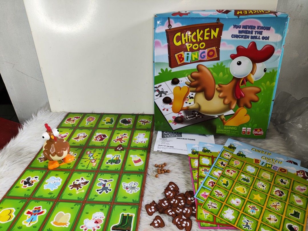 Goliath Chicken Poo Bingo Board Game (Category: Board Games & Puzzles) located in Cavite. Submitted by tinetaclesss (Listing ID 1469497222, Image 1). Description: 11/12 poo nuggets.