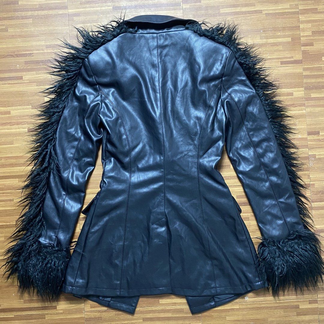 Gothic leather fur jacket (Category: Coats, Jackets and Outerwear) located in Quezon City. Submitted by semantaryrave (Listing ID 1469551132, Image 2). Description: Gothic fur leather jacket Size- Medium Width- 16 Length- 28 Good condition No issue .
