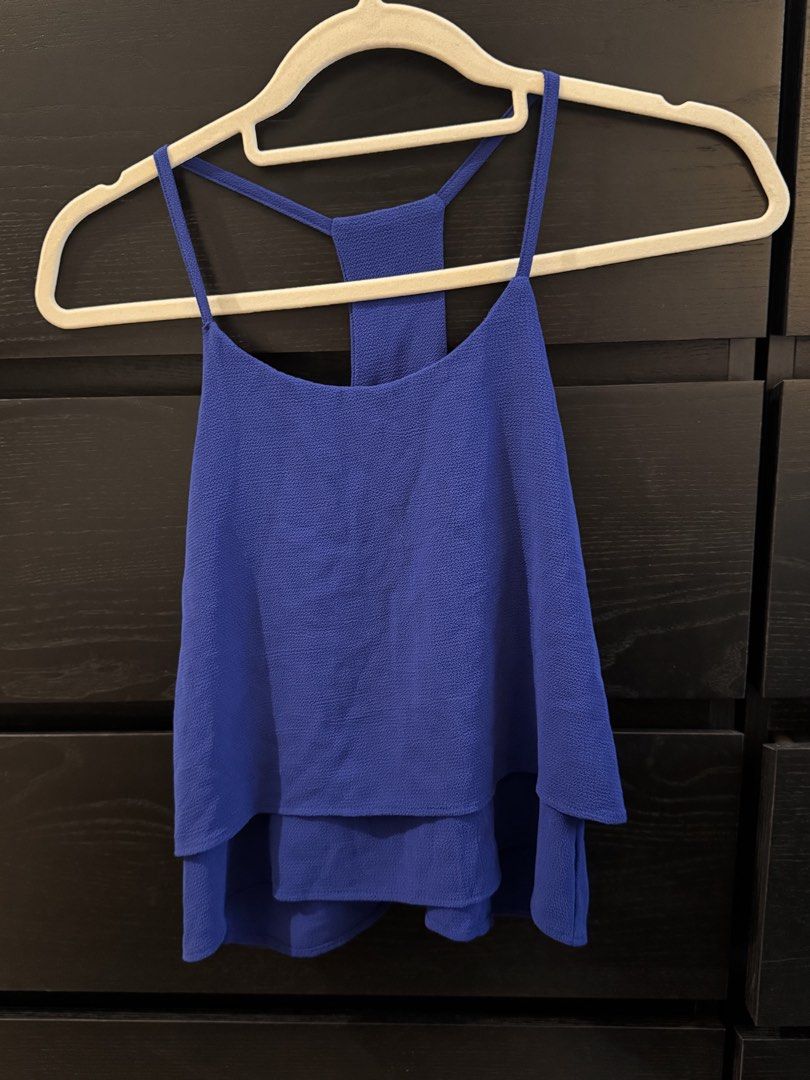 GTWFAB Blue Double Layer Tank Top Size M (Category: Sleeveless) located in Quezon City. Submitted by ianne.declutter (Listing ID 1469437378, Image 1). Description: M on label but more like S-M - Brand/Model: GTWFAB blue tank top - Size: Medium (M) - Design: Racerback straps and trendy layered hem - Material: Textured fabric throughout - Versatility: Great for warm weather or layering under jackets; easy to pair with shorts or jeans - Condition: C