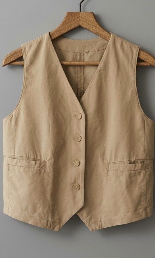 GU Linen Blend Button-Up Vest (Category: Sleeveless) located in Marikina City. Submitted by sakura_07 (Listing ID 1469568163, Image 1). Description: - Brand: GU - Color: Beige khaki - Material: 54% linen, 46% rayon blend - Design: V-neck, 4 front buttons, 2 lower patch pockets - Fit: Standard fit with clean interior lining - Style: Lightweight summer layering piece.