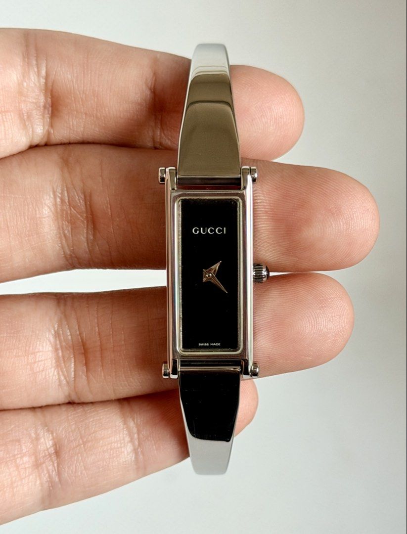 Gucci 1500L (Category: Women's Watches) located in Manila. Submitted by vibeandvintage (Listing ID 1469453858, Image 1). Description: ⌚️ Gucci 1500L •Ladies •Quartz movement •Black dial •Stainless steel •12mm case diameter (excluding crown) •Up to 6.5 inches wrist size (Medium size) •All original watch head and bracelet •With signs of usage •Good working condition •Unit only — no papers •Comes with a presentation box for shipping purposes 💵Price