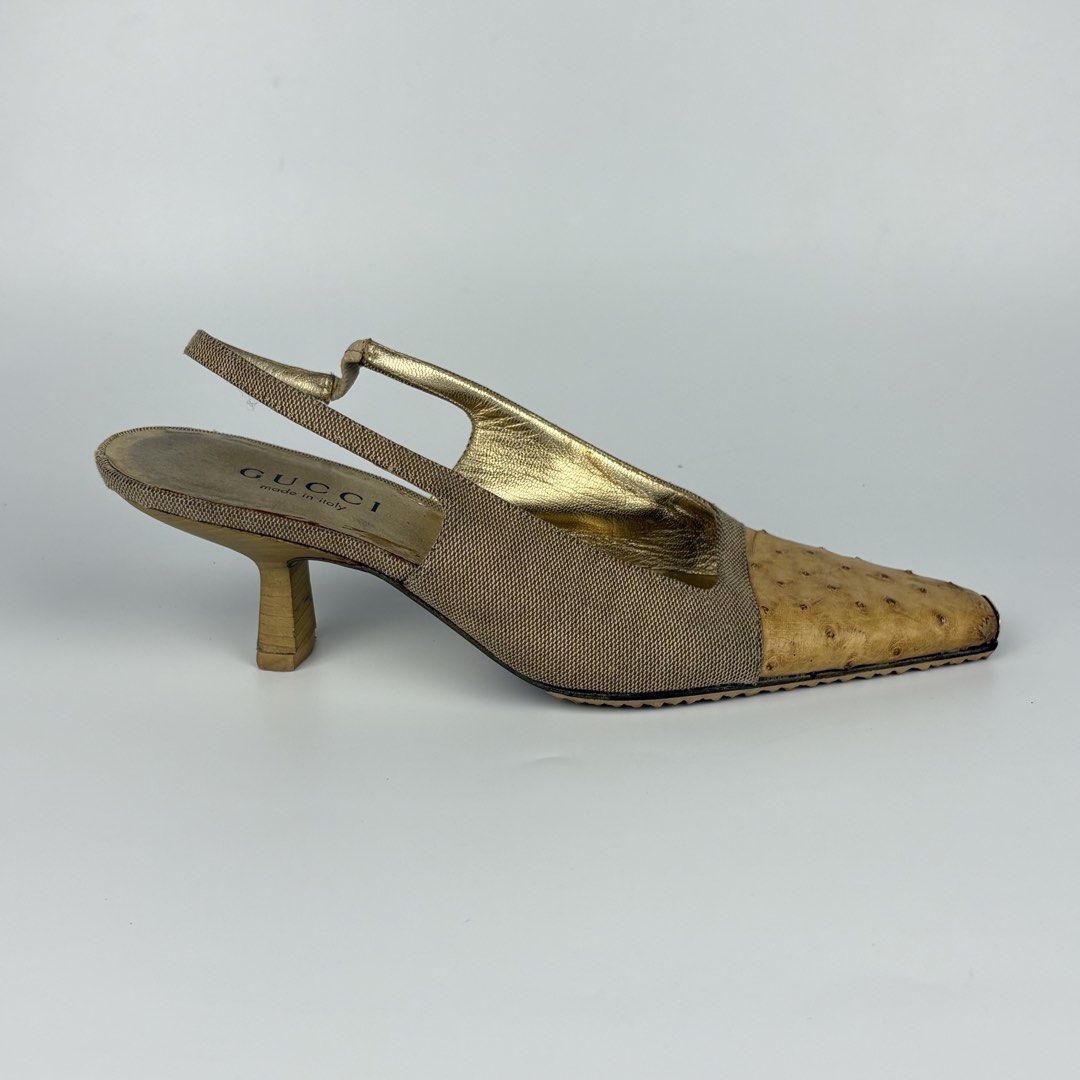 Gucci - Tom Ford - Slingback Kitten Heels (Category: Sneakers & Footwear) located in Bacolod City. Submitted by cast.archives (Listing ID 1469538363, Image 2). Description: Gucci - Tom Ford - Slingback Kitten Heels Size: 37 Condition: Lightly used Flaw: Minor seps on metal plate, Scratches, Replaced heel tip.
