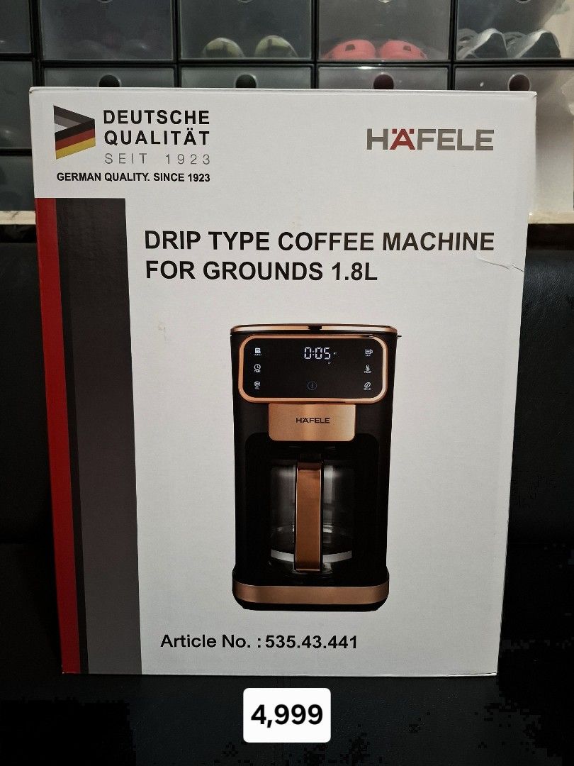 HAFELE Drip Type Coffee Machine (Category: Coffee & Tea Tableware) located in Muntinlupa City. Submitted by jcendique (Listing ID 1469479622, Image 1). Description: HAFELE Drip Type Coffee Machine - For Grounds 1.8 L - Tested and Sealed 4,999 only..