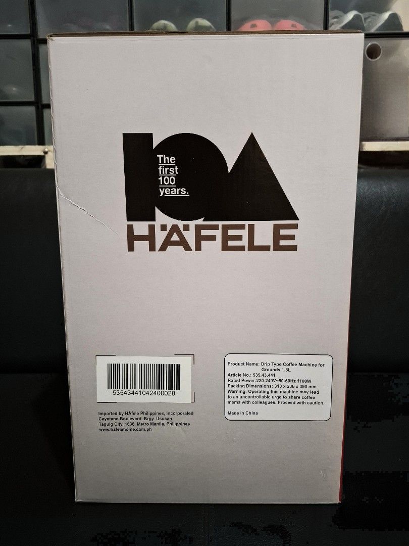 HAFELE Drip Type Coffee Machine (Category: Coffee & Tea Tableware) located in Muntinlupa City. Submitted by jcendique (Listing ID 1469479622, Image 2). Description: HAFELE Drip Type Coffee Machine - For Grounds 1.8 L - Tested and Sealed 4,999 only..