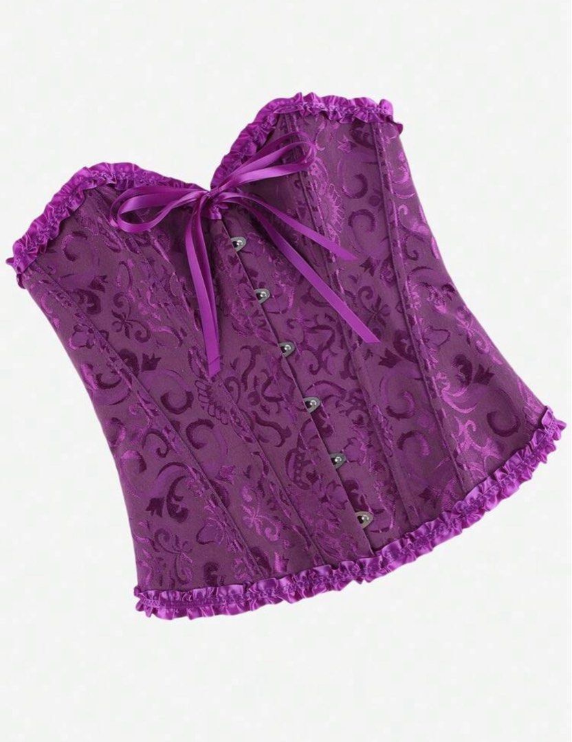 Halloween Deep Purple Corset (Category: Others Tops) located in Midsayap. Submitted by shai_09 (Listing ID 1469445616, Image 3). Description: Halloween Deep Purple Floral Jacquard Women’s Corset, Ruffle Trim Waist-Cinching Shapewear, Vintage Evening Party Renaissance Fair And Gothic Theme Outfit.
