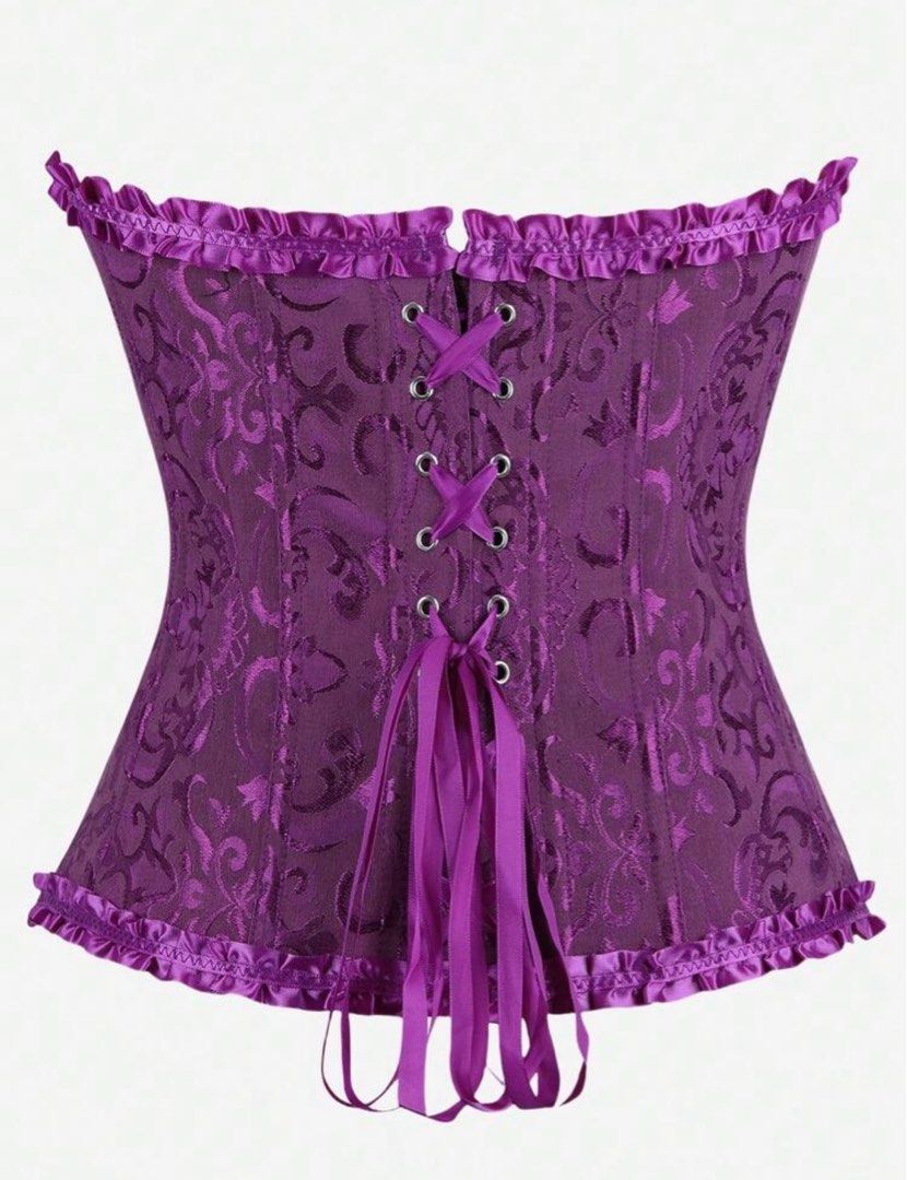 Halloween Deep Purple Corset (Category: Others Tops) located in Midsayap. Submitted by shai_09 (Listing ID 1469445616, Image 2). Description: Halloween Deep Purple Floral Jacquard Women’s Corset, Ruffle Trim Waist-Cinching Shapewear, Vintage Evening Party Renaissance Fair And Gothic Theme Outfit.