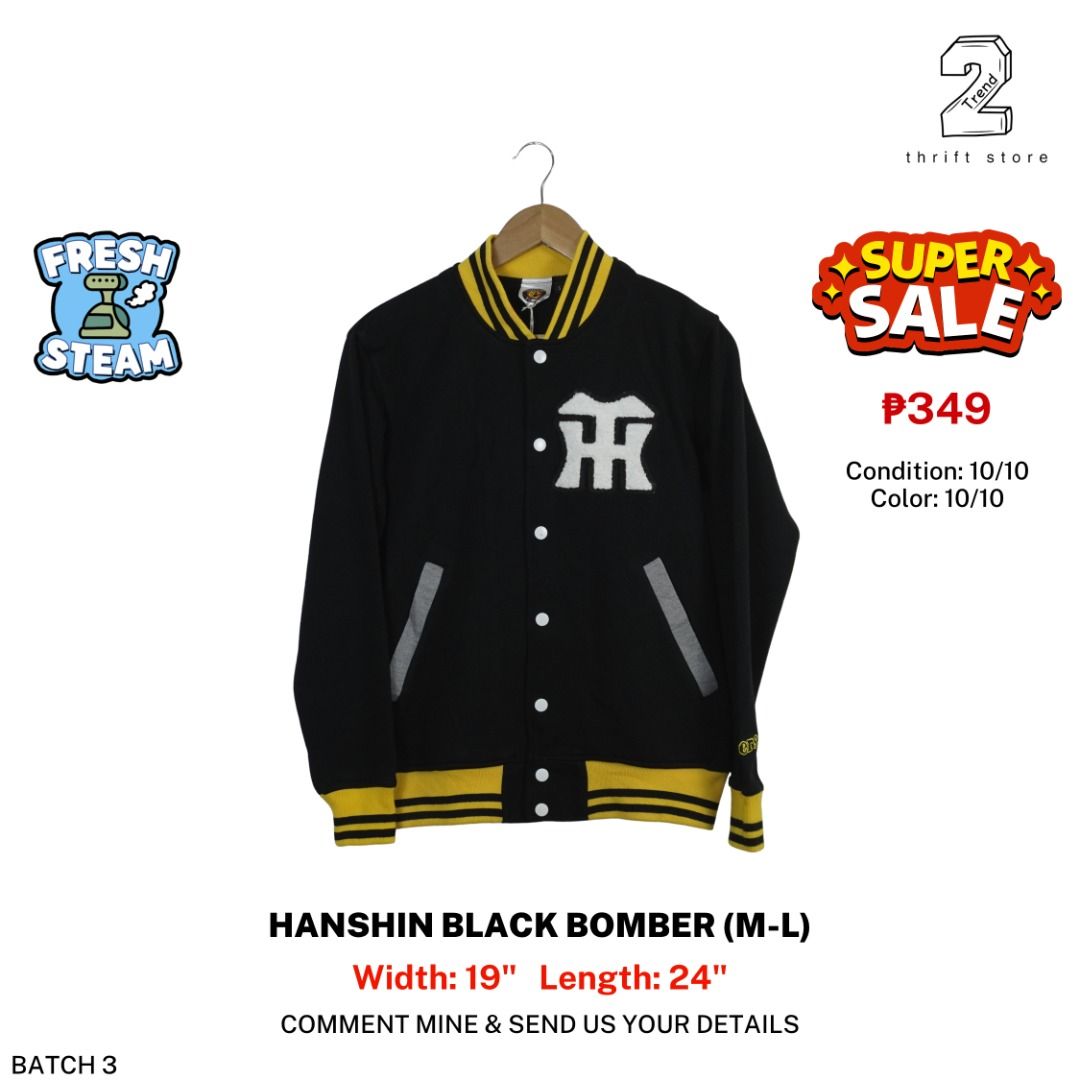 Hanshin Black Embryoid Jersey Bomber Medium Weight (M-L) (Category: Coats, Jackets and Outerwear) located in Marikina City. Submitted by 2trend_thrift (Listing ID 1469537721, Image 1). Description: .